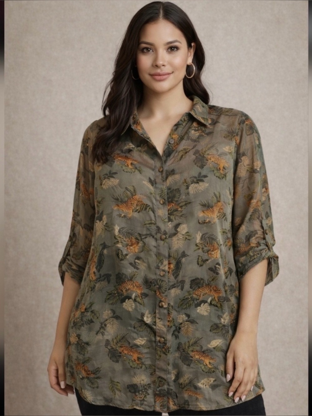 Jungle Print Sheer Tunic